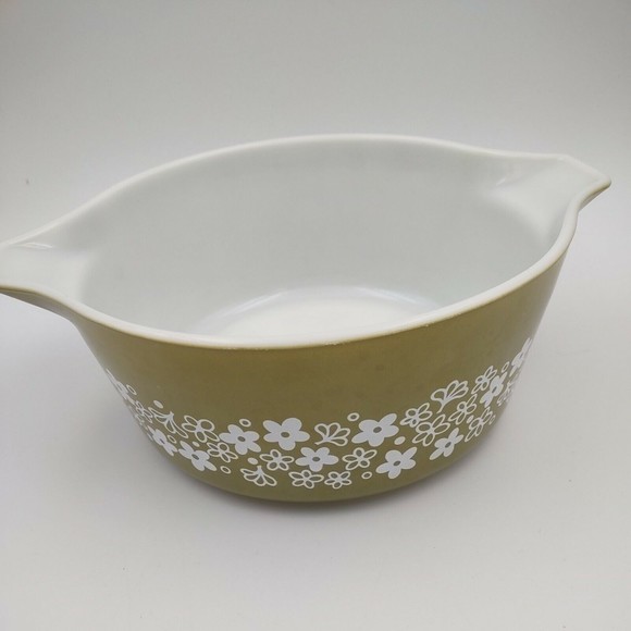 Pyrex Green Crazy Daisy Spring Blossom 475-B 2.5 qt Casserole Bowl NO LID MCM - Picture 2 of 6